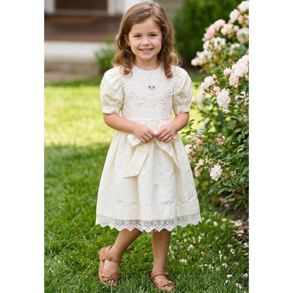 New Vintage Little Miss Ivory Lace Formal Wedding Flower Girl Dress Girls Size 5